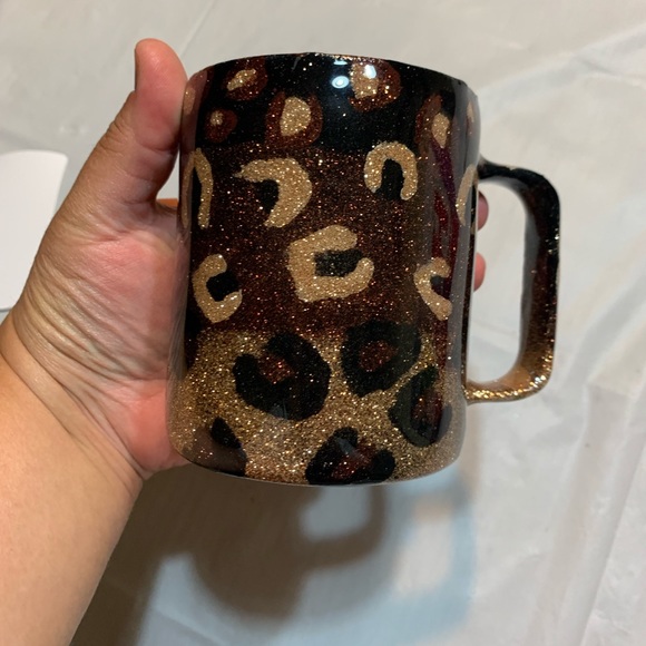 Starbucks inspired leopard glitter insulated coffee cup with handle - Picture 2 of 8